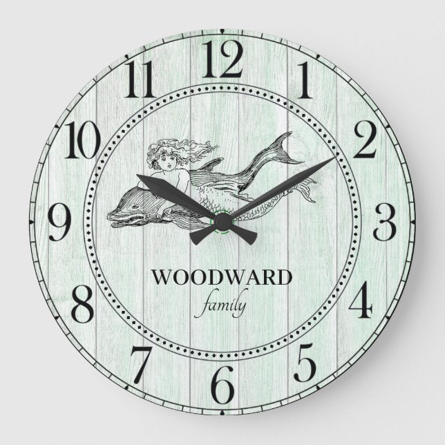 Relógio Grande Mermaid Dolphin Aqua Blue Beach Lake House (Frente)