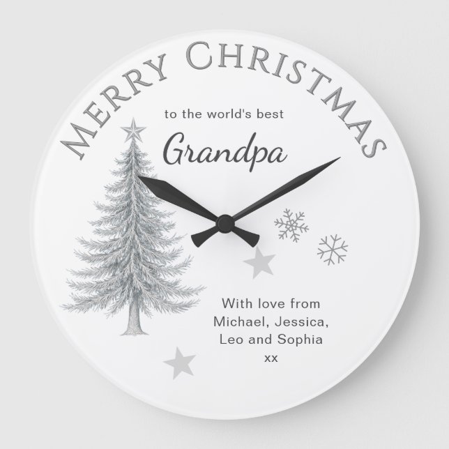 Relógio Grande Merry Christmas Grandpa Personalized Keepsake (Frente)