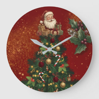Relógio Grande Merry Christmas Wall Clock - Vintage Santa & Festi