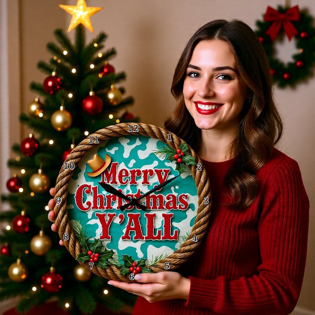 Relógio Grande Merry Christmas Y'All (Criador carregado)