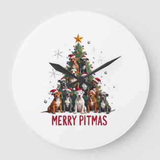Relógio Grande Merry Pitmas Pitbull Dog Ugly Christmas Sweater Tr
