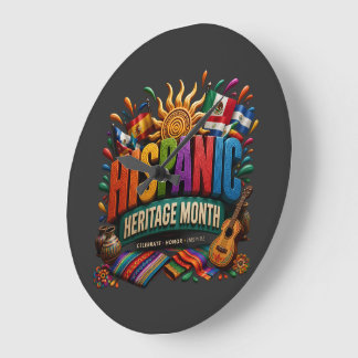 Relógio Grande Mês da Herança Hispânica 3D Orgulho Cultural Color