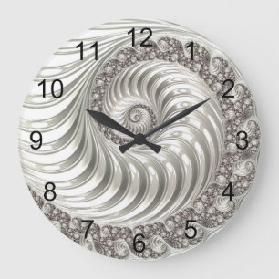 Relógio Grande Metal Metálico Moderno, Fractal, Branco