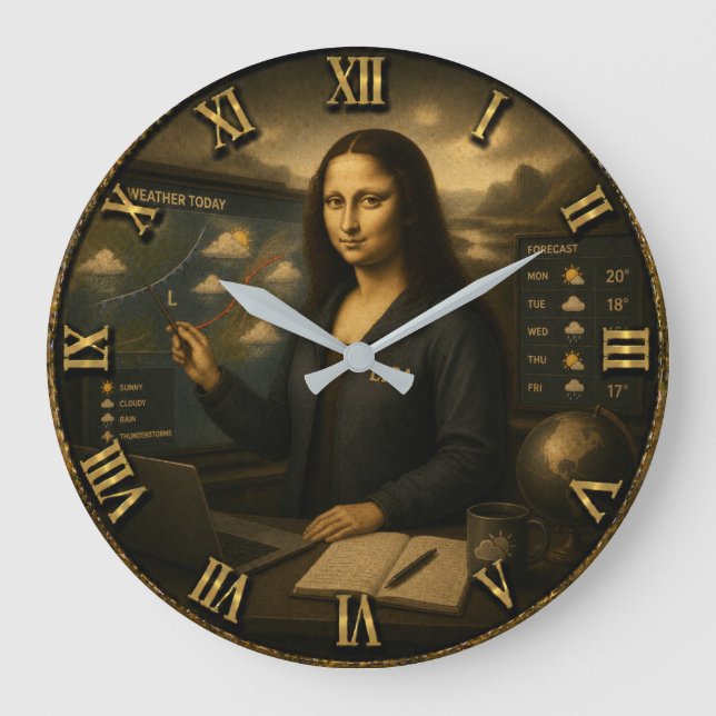 Relógio Grande Meteorologist Funny Mona Lisa Weather Forecaster  (Frente)