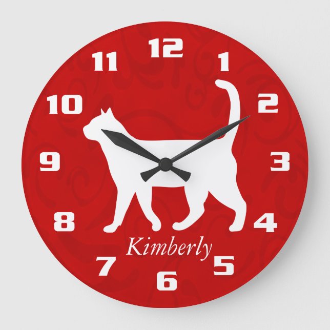Relógio Grande Meu Gato de Gato Cinto Adicionar Nome Personalizad (Frente)
