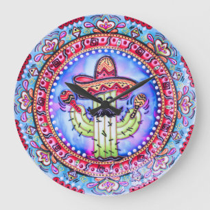 Relógio Grande Mexicano Fiesta Cinco de Mayo Sombrero Hat Blue Re