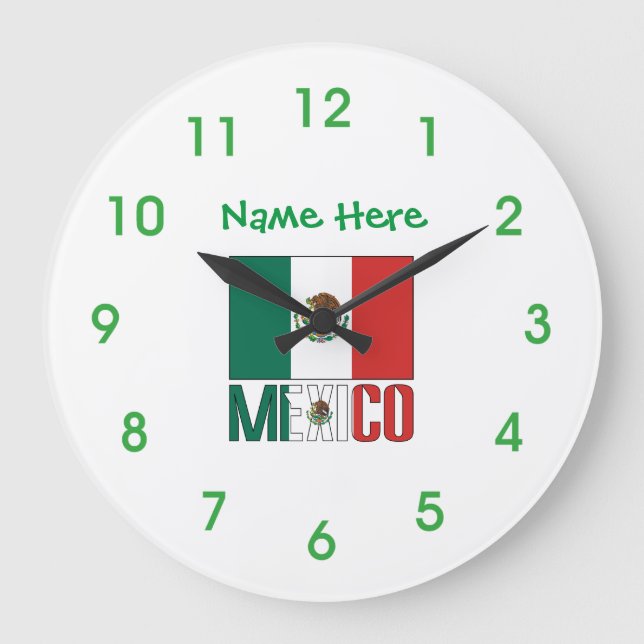 Relógio Grande Mexico Flag Personalized Round  (Frente)