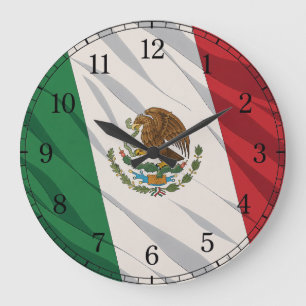 Relógio Grande Mexico Flag Wall Clock — Waving Flag Design
