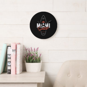 Relógio Grande Miami Surf – Design de Surfboard Vintage Sunset na