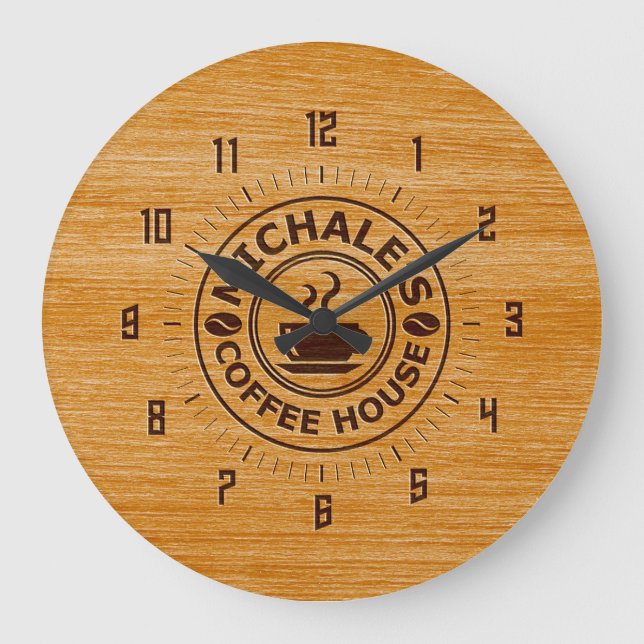 Relógio Grande Michale's Coffee House Engrave Effect Wall Clock (Frente)