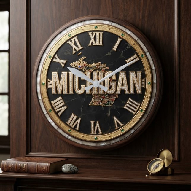 Relógio Grande Michigan Luxury Diamond Paved Script Marble (Criador carregado)