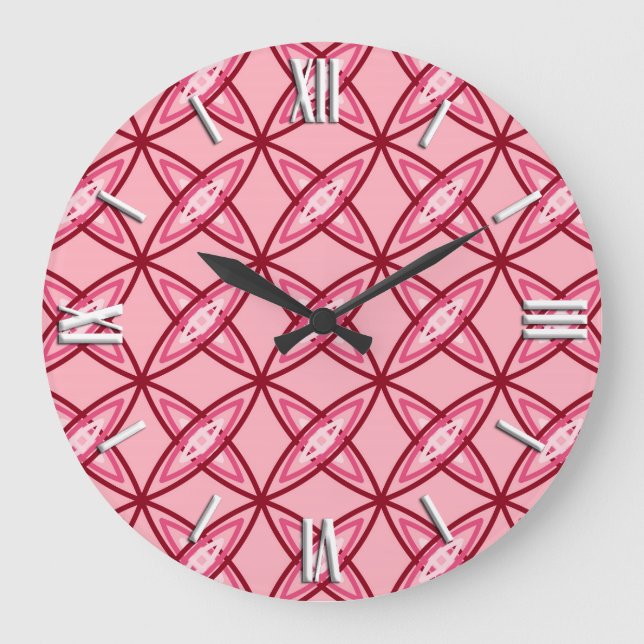Relógio Grande Mid Century Modern Atomic Print - Ballet Pink (Frente)