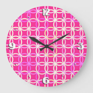 Relógio Grande Mid-Century Modern circles, fuchsia pink and cream
