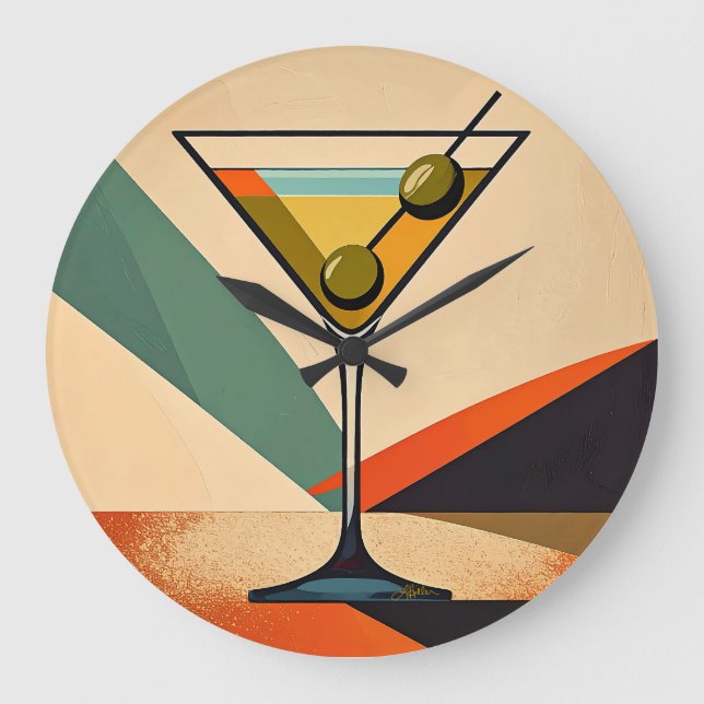Relógio Grande Mid Century Modern Color Block Martini Art (Frente)