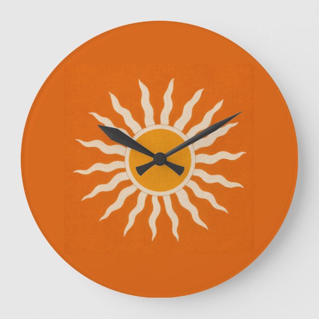 Relógio Grande Mid-Century Modern Terracotta Sunburst Clock (Frente)