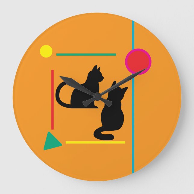 Relógio Grande Midnight Cat & Crimson Moon Abstract Wall Clock (Frente)