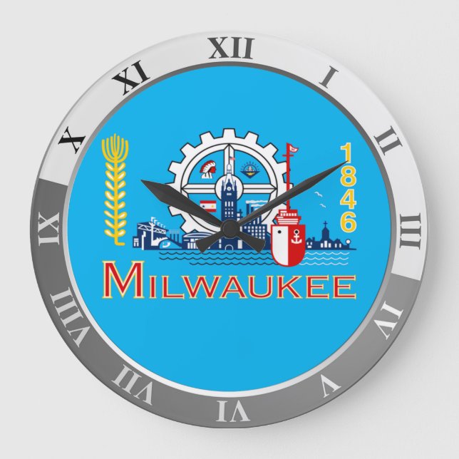 Relógio Grande Milwaukee flag Large Clock (Frente)