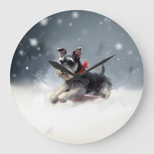 Relógio Grande Miniature Schnauzer Natal neve inverno