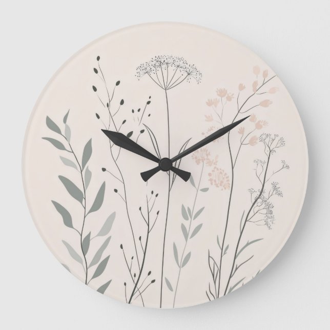 Relógio Grande Minimal Botanical Clock – Soft Wildflower (Frente)