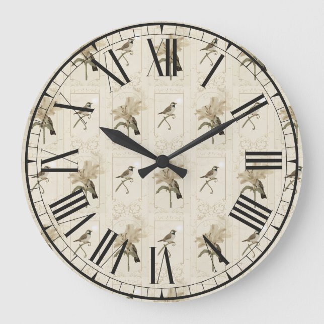 Relógio Grande Minimal Vintage Lily Bird Elegant Antique (Frente)