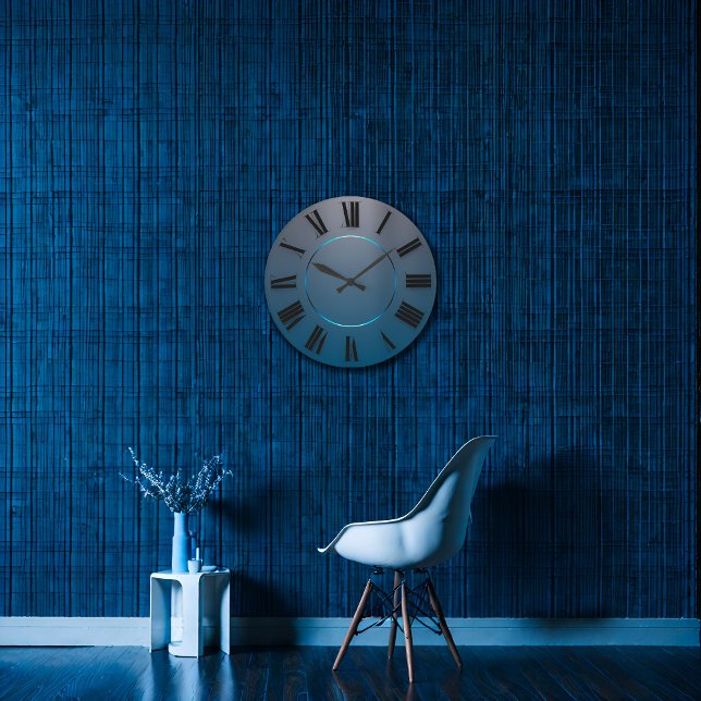 Relógio Grande Minimalismo moderno Números romanos da Cinza azul (Modern Minimalism Blue Gray Ombre Roman Numbers Large Clock)