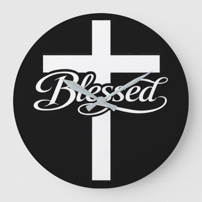 Relógio Grande Minimalist Blessed Cross Christian Faith Design (Frente)