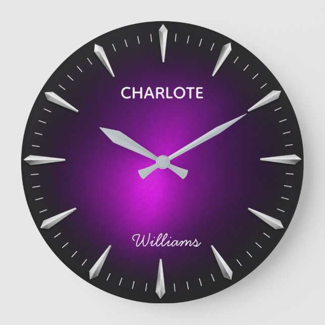 Relógio Grande Minimalist Contemporary  Modern Purple  (Frente)