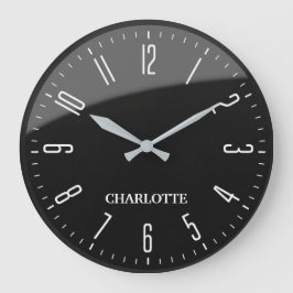 Relógio Grande Minimalist Custom Name Office Modern Black
