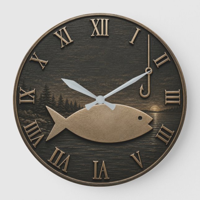 Relógio Grande Minimalist Fishing Rustic Fisherman Cabin Gift (Frente)
