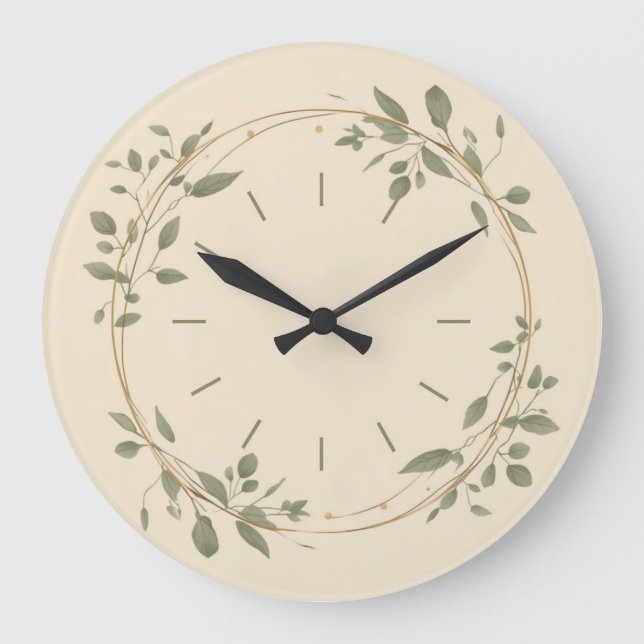 Relógio Grande Minimalist Green Botanical Wall Clock  (Frente)