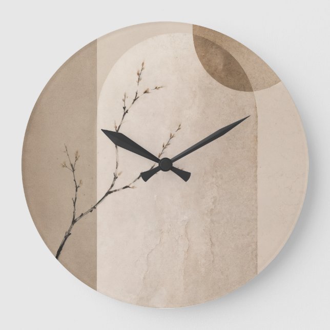 Relógio Grande Minimalist Japandi Neutral Arch Branch Clock (Frente)