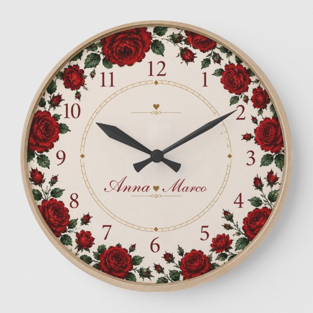 Relógio Grande Minimalist Red Rose Elegant Floral Classic Rose (Frente)