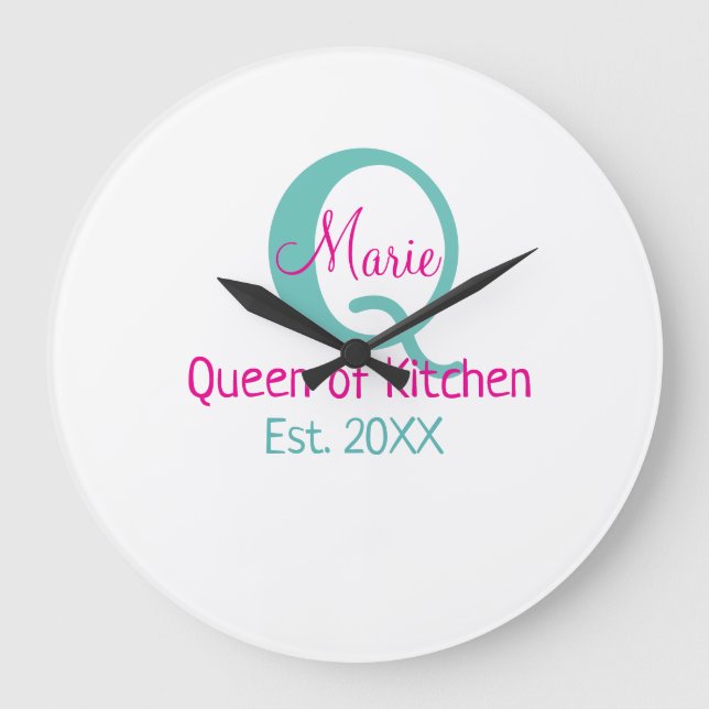 Relógio Grande Mínimos simples cor-de-rosa verde rainha da cozinh (Frente)