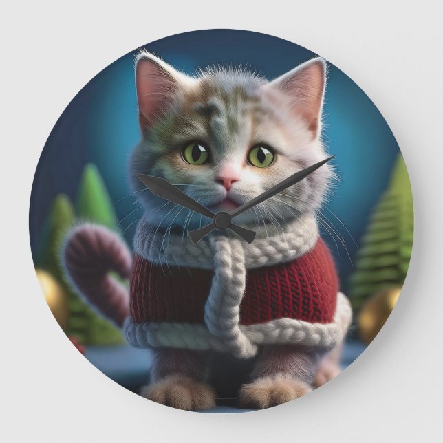 Relógio Grande Minskin Kitten Em Um Fato De Natal (Frente)