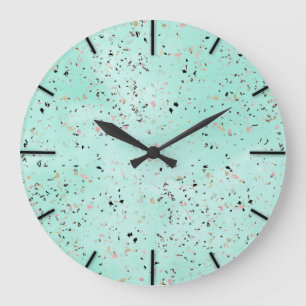 Relógio Grande Mint e dourado marble terrazzo design Confetti