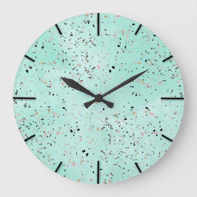 Relógio Grande Mint e dourado marble terrazzo design Confetti (Frente)