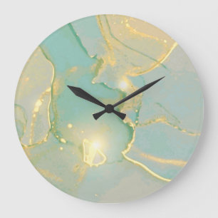 Relógio Grande Mint Green Dourado Marble: Texturado