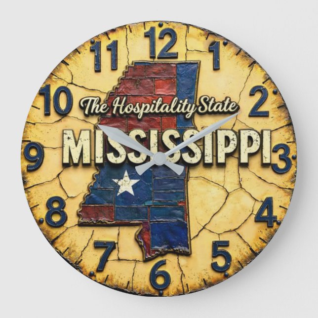 Relógio Grande Mississippi map state The Hospitality Rustic  (Frente)