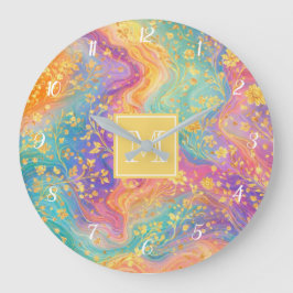 Relógio Grande Modern Abstract Glitter Floral Monogram Design    