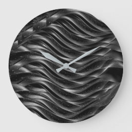 Relógio Grande Modern Black Abstract Wave Wall Clock | Minimalist