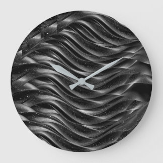 Relógio Grande Modern Black Abstract Wave Wall Clock | Minimalist