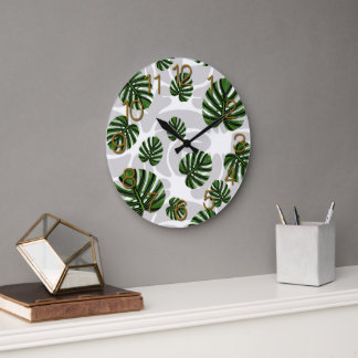 Relógio Grande Modern Boho Botanical Leaves Pattern