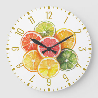 Relógio Grande Modern Citrus Fruit Slices Round Clock