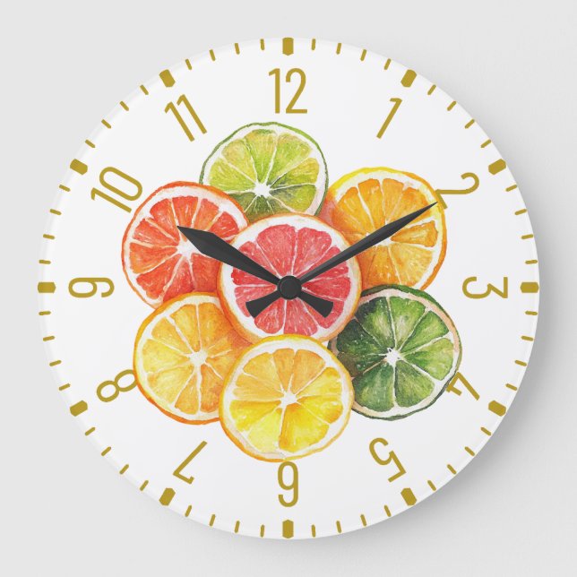 Relógio Grande Modern Citrus Fruit Slices Round Clock (Frente)