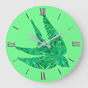 Relógio Grande Modern Geometric Bird, Jade and Emerald Green