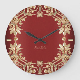Relógio Grande Modern Gold Red Floral Wall Clock