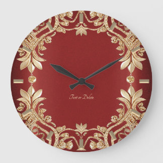 Relógio Grande Modern Gold Red Floral Wall Clock