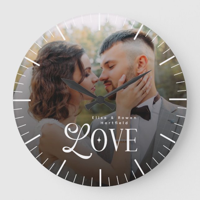 Relógio Grande Modern Love Custom Wedding Photo Couples Monogram (Frente)