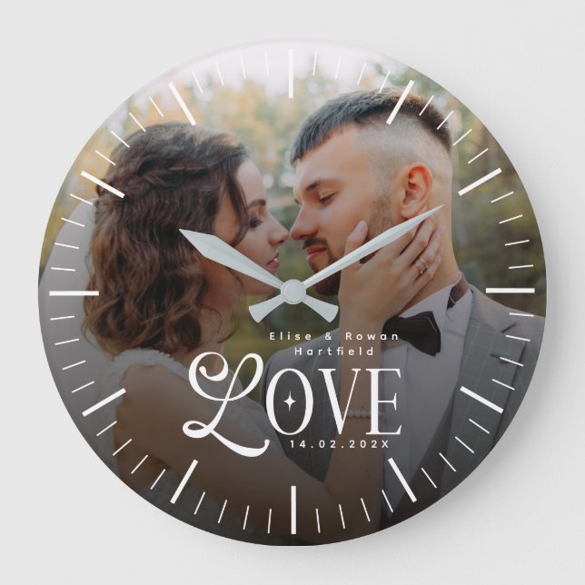 Relógio Grande Modern Love Custom Wedding Photo Couples Newlyweds (Frente)