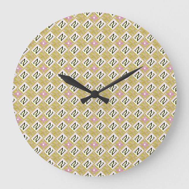 Relógio Grande Modern Olive & Magenta Geometric Tribal Pattern (Frente)